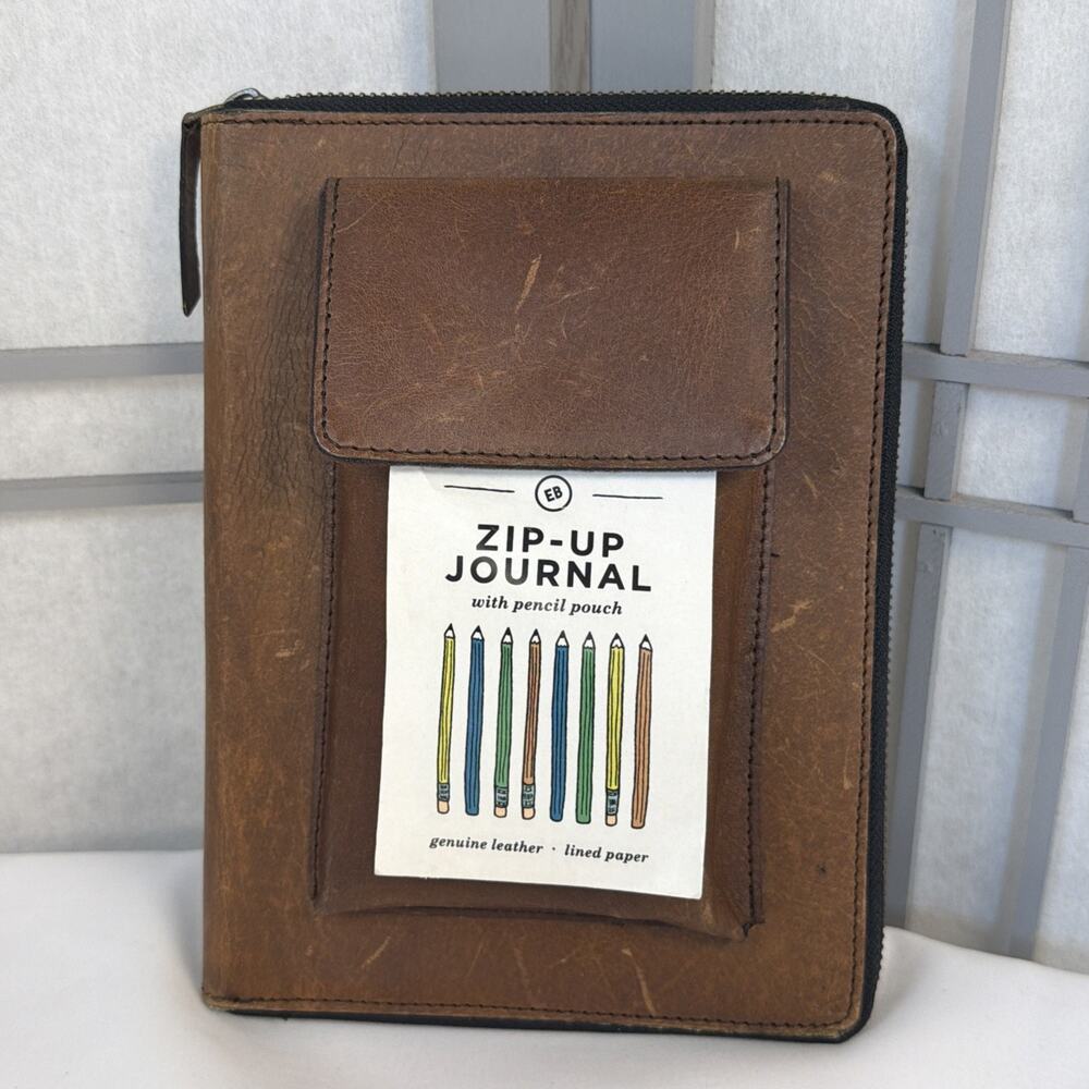 Brand New Earthbound Trading Zip Up Leather Journal With Front Pocket Refillable